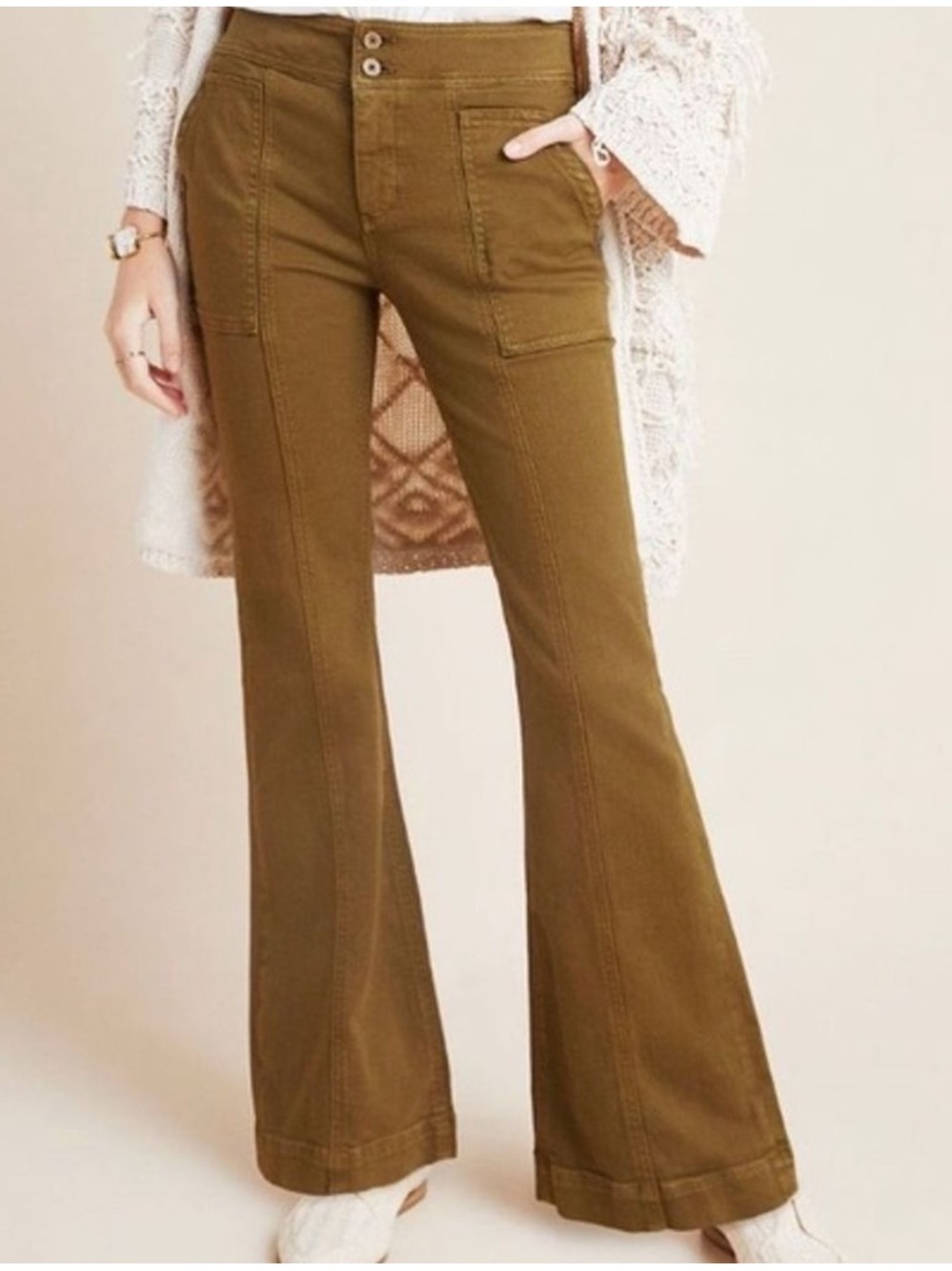 BOGO! Anthropologie Pilcro High-Rise Trouser Bootcut Jeans Olive Green
